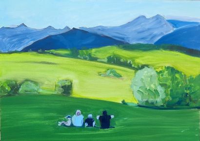Family in the mountains - a Paint Artowrk by Ewa Witkowska